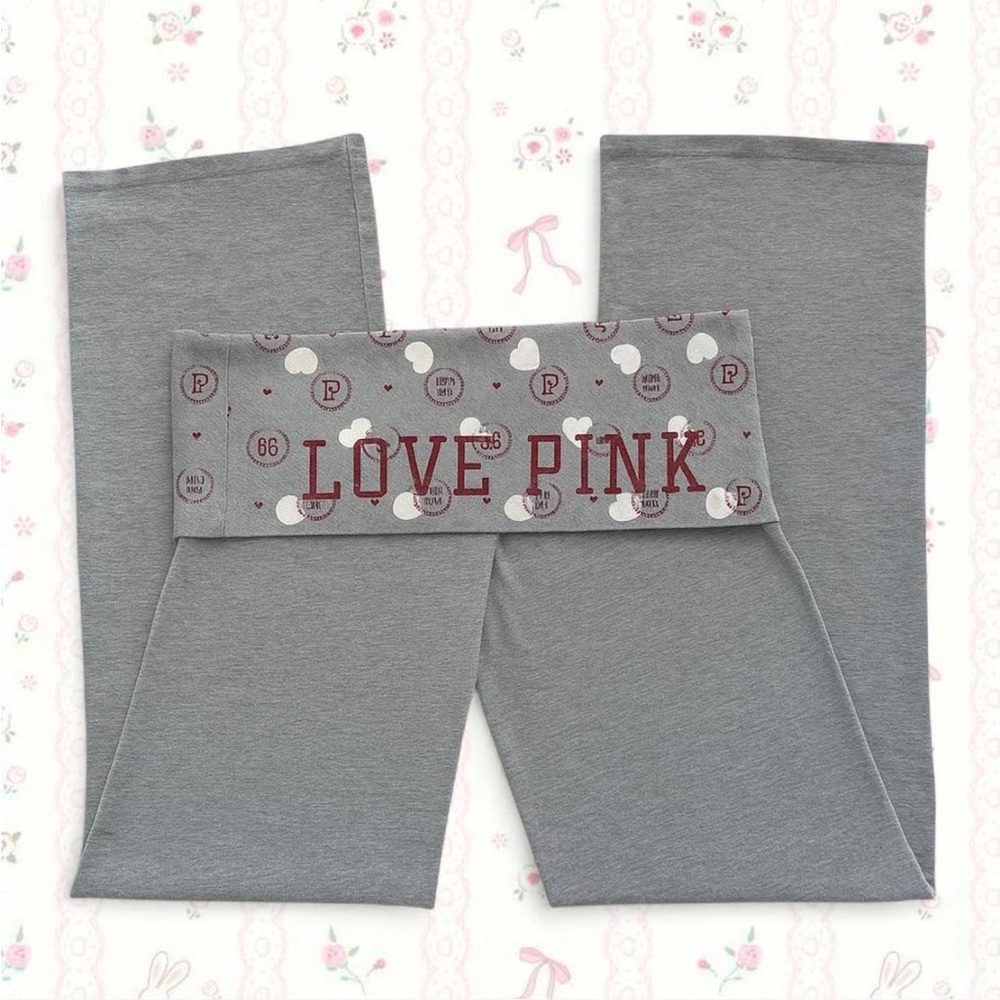 RARE Y2K Grey VS Pink Foldover Flare Leggings